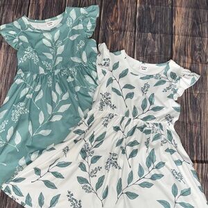 PatPat Leafy Green and Cream Kids Dress Duo